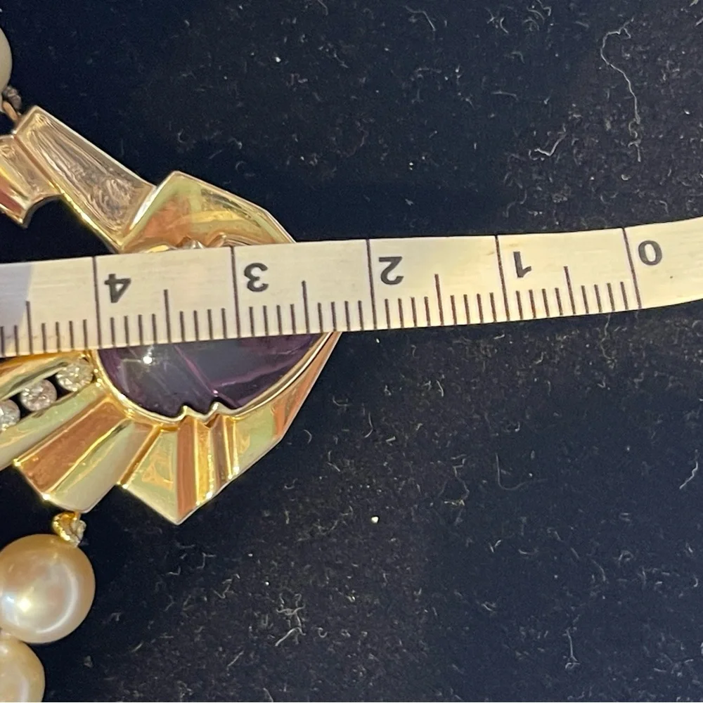 Vintage 14k gold diamond pearl amethyst necklace - Picture 8 of 16